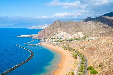 panoramic view of teresitas beach in tenerife island, Spain