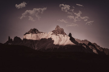 Peaks of Cuernos del Paine at sunrise at Torres del Paine national park, Patagonia, Chile