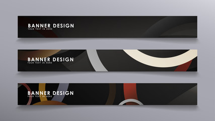 Rectangular vector banners against the background of stacked rings. composition of stone and brick colors