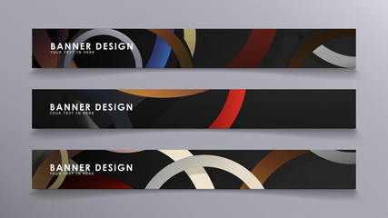 Rectangular vector banners against the background of stacked rings. composition of stone and brick colors