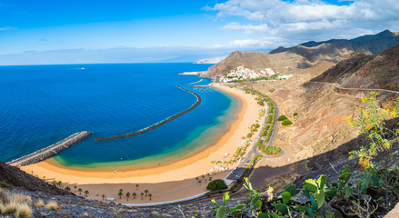 panoramic view of teresitas beach in tenerife island, Spain