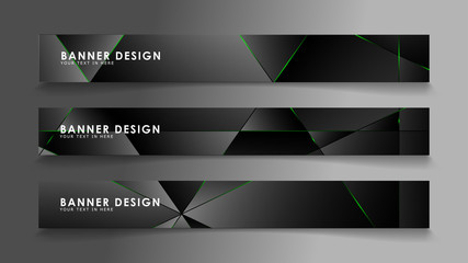 Fototapeta premium square banner vector collection . Black premium background with luxury dark polygonal pattern and green triangle lines