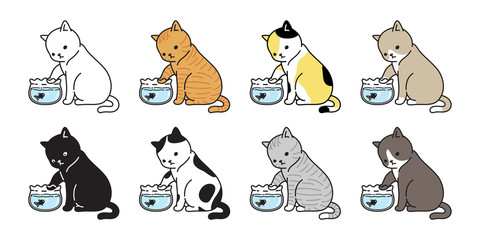 cat vector kitten calico icon logo fish symbol cartoon character illustration doodle design