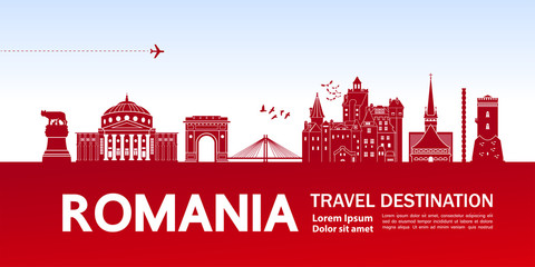 Romania travel destination vector illustration. - obrazy, fototapety, plakaty