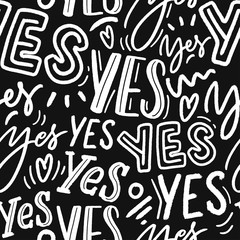 Lettering seamless pattern for wallpaper, textile, fabric. Modern words yes background.