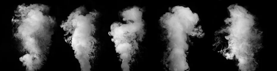 Keuken spatwand met foto Breed ontwerp van set rook- of stoomwolken op zwarte achtergrond © Svetlana Radayeva