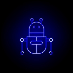 robot line icon in blue neon style. Signs and symbols can be used for web, logo, mobile app, UI, UX
