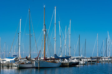 Fototapeta premium Sailing boats at the Warnemuende Marina