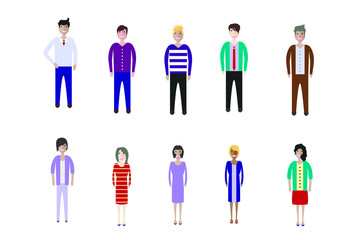 Set of full body diverse business people. Flat icons design white isolated. Vector graphic illustration. Man and woman, Different nationalities characters