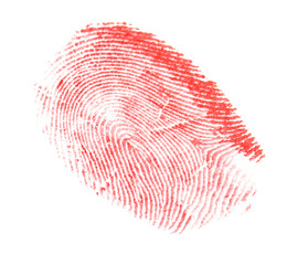 Fingerprint made with blood on white background, top view - obrazy, fototapety, plakaty