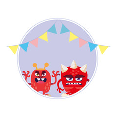 funny monsters with party garlands decoration