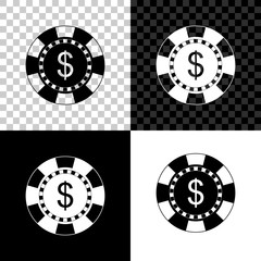 Casino chip and dollar symbol icon isolated on black, white and transparent background. Vector Illustration