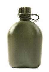 Canteen on white background. Camping equipment and supplies