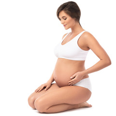 Fototapeta na wymiar Pregnant woman on white background