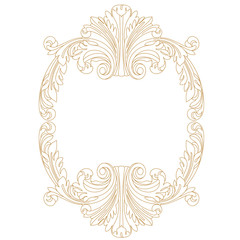 Golden vintage oval pattern frame in old style. Vector.