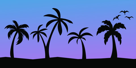 Tropical palm trees silhouette. Summer minimal background