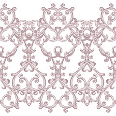 Seamless pattern. Silver curls. Oriental style arabesques. Brilliant lace, stylized flowers. Openwork weaving delicate, golden background.