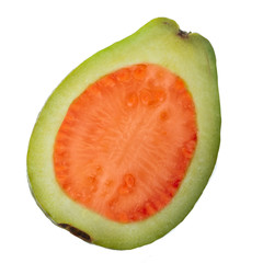 half of red guava isolated on white background