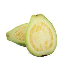two halves of white guava isolated on white background