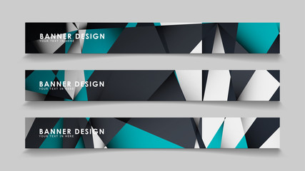 Fototapeta premium Abstract vector banners with geometric backgrounds gradient green black and white