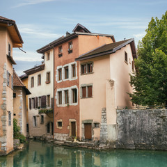 Fototapeta na wymiar enjoying view of Annecy Old town with narrow canals, France