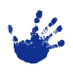 Hand paint print, isolated white background. Blue human palm and fingers. Abstract art design, symbol identity people. Silhouette child, kid, people handprint. Grunge texture. Vector illustration