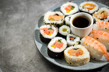 Sushi plate with soy sauce