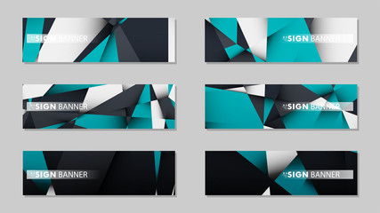 Fototapeta premium Abstract vector banners with geometric backgrounds gradient green black and white