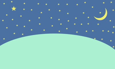 Obraz na płótnie Canvas happy blue mint night kids illustration of sky with yellow moon and stars 