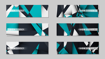 Fototapeta premium Abstract vector banners with geometric backgrounds gradient green black and white