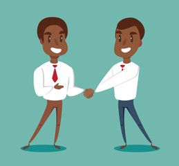 Two black african american businessmen shaking hands to seal an agreement. Vector.
