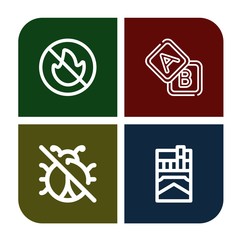 Set of ban icons such as No fire allowed, Blocks, No insects, Cigarette , ban