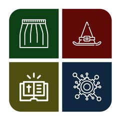 Set of vector icons such as Skirt, Witch hat, Bible, Engineering , vector