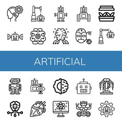 Set of artificial icons such as AI, Robot, Artificial intelligence, Turing, Artificial light, Robotics, heart, Quantum ,