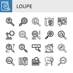 Set of loupe icons such as Magnifying glass, Search, Searching, Zoom out , loupe