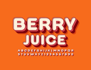 Fototapeta na wymiar Vector bright sign Berry Juice. Colorful Alphabet Letters and Numbers. Trendy Uppercase Font