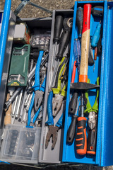 set of tools on toolbox DIY