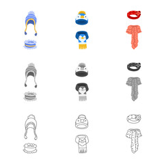 Vector illustration of clothes and texture icon. Collection of clothes and weather vector icon for stock.