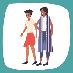 two women avatars standing icon vector ilustration