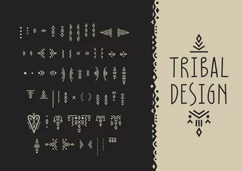 Wall murals Boho Style Vector set of line art symbols for logo design and lettering in boho style