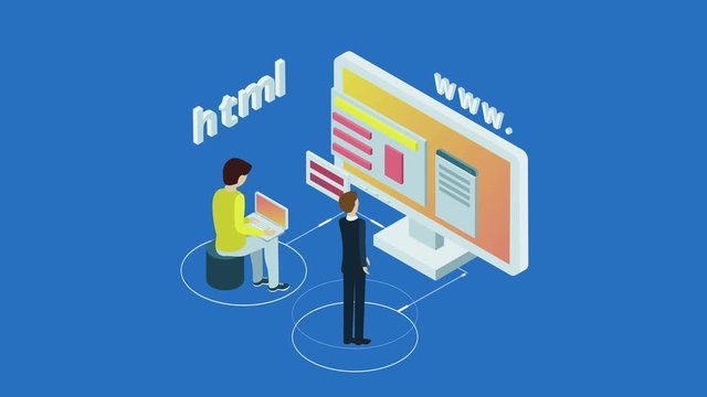 Flat design isometric concept of Web Design. 3d isometric cartoon 4K video with alpha.