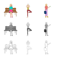 Vector design of posture and mood icon. Set of posture and female stock symbol for web.
