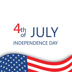 4th July Independence day greeting card with flag. Vector