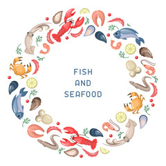 Round form decor with seafood elements and space for your text