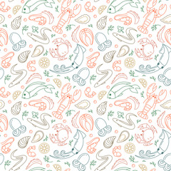 Seamless pattern with seafood elements