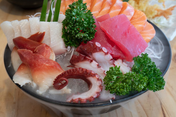 Various fresh sashimi sets Fresh quality Japanese food