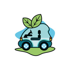 Isolated eco car and leaves design