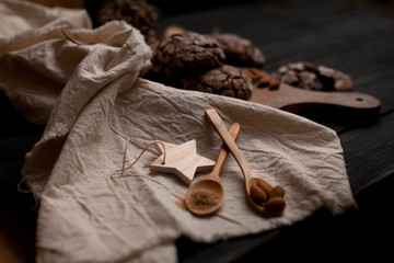 Fototapeta na wymiar Chocolate chip cookies on the wood board