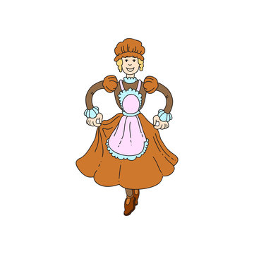 Medieval castle blonde hair handmaid in brown dress