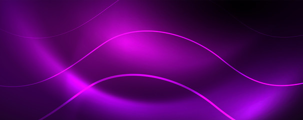 Shiny neon lights, dark abstract background with blurred magic neon light curved lines